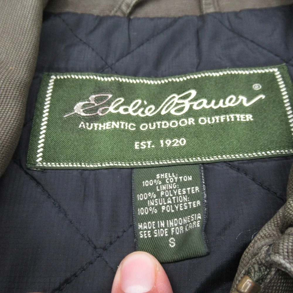 Eddie Bauer Field Jacket Mens Small Green Canvas Quilted Removable Utility Panel - Picture 8 of 16